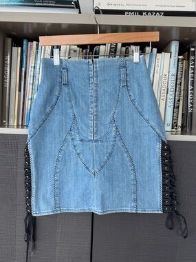 Dolce & Gabbana Light Blue Denim Lace-Up Mini Skirt